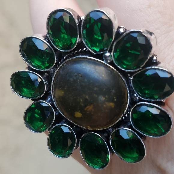 New Stunning Amber & Diopside 925 Silver Statement Ring. - Picture 5 of 15